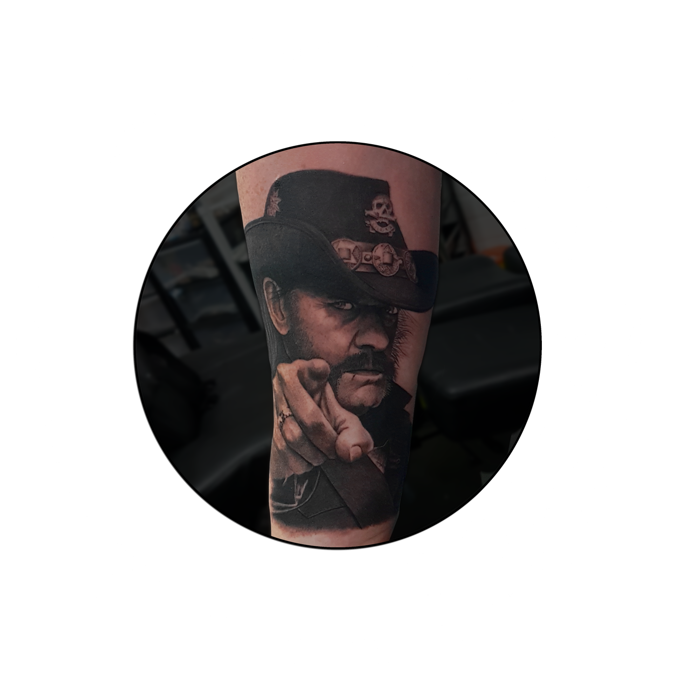 a portrait tattoo of Lemmy Kilmister of motorhead. tattooed by Fishcake tattoo.