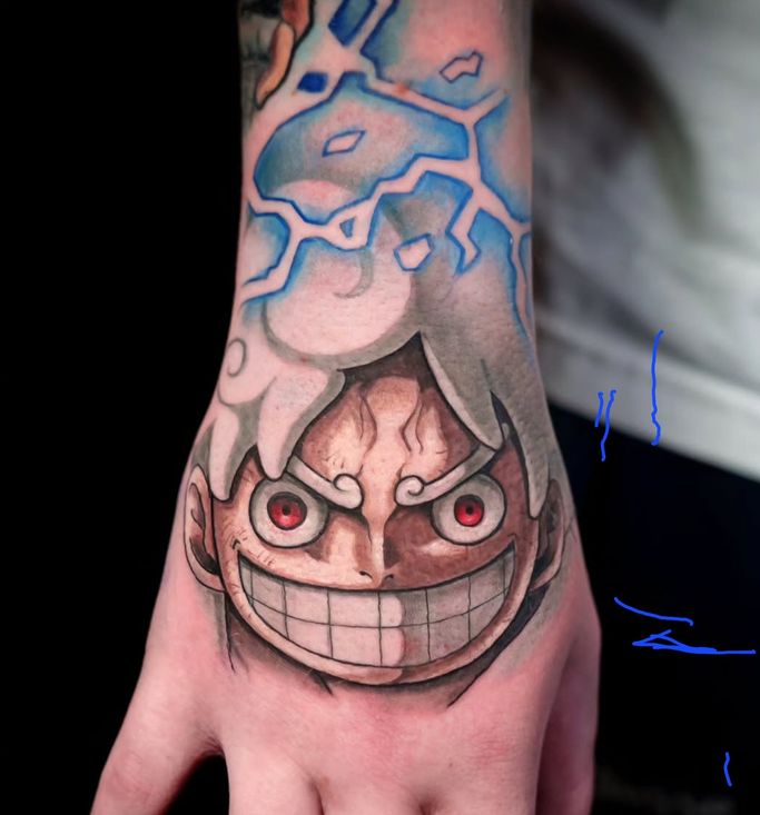 luffy from One Piece anime colour tattoo by Nathan Boon 